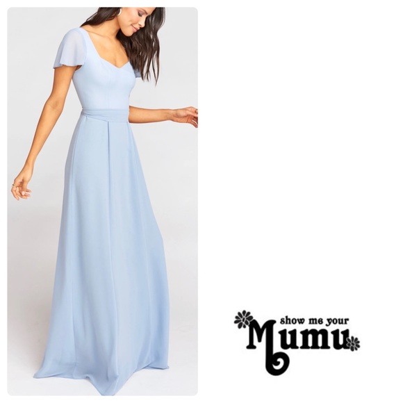 *2 available!* SMYM Marie Sweetheart Maxi in Steel Blue Chiffon - Picture 1 of 10